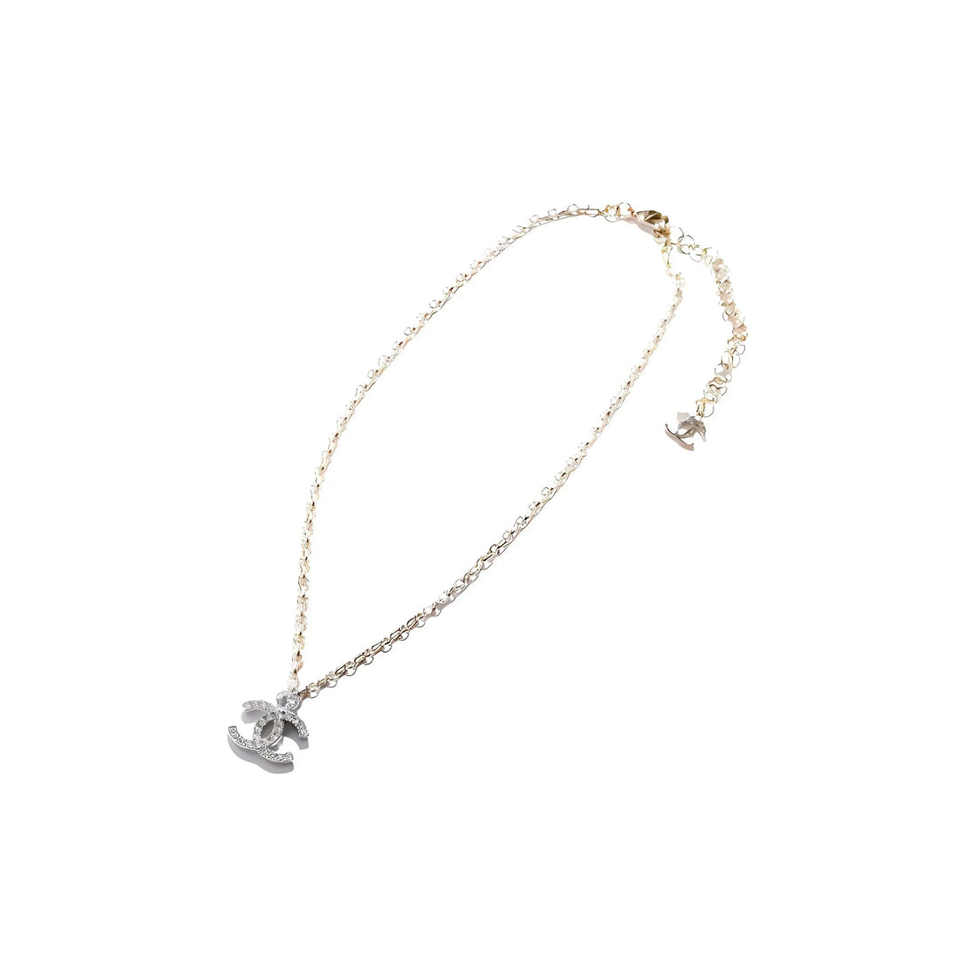 CHANEL Chanel 23K Light gold full diamond round diamond double c chain metal necklace Women's Silver