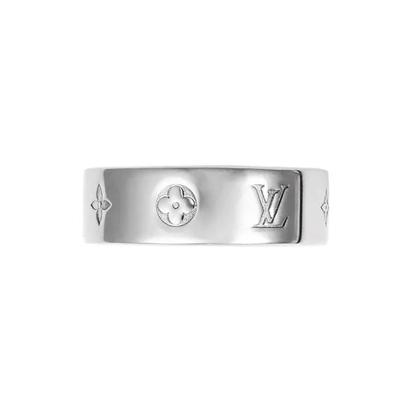 LOUIS VUITTON INSTINCT monogram engraved metal ring male and female couples gold/grey